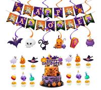 KASESSS 20 Pezzi Striscioni per Halloween Set, Festone di Happy Halloween, Appendere a Spirale, Zucca Pipistrello Fantasma halloweens Cake Topper, Addobbi per Esterno, Interno, Giardino, Porta, Festa