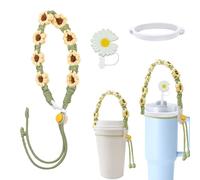 KASESSS 3 Pezzi Compatibile Stanley Cup Accessori, Cinghia per Manico per Bottiglia D'Acqua, Anello di Sicurezza in Silicone, Coperta di Paglia a Margherita, Adatto Alla Maggior Parte Delle Borracce