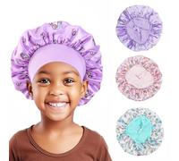 KASESSS 3 Pezzi Cuffia Seta per Capelli Notte, Silk Bonnet Morbido per Capelli Ricci, Elastico a Fascia Larga Cappello per Bambini e Bambine
