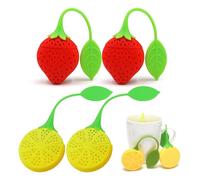 KASESSS 4 Pezzi Infusore per Tisane Simpatico, Silicone Infusore Tè, Filtro Te Infusione Forma di Fragola e Limone, Filtri per Tisane Sfuse, Infusori The e Tisane, Ottimo Regalo per Gli Amanti del Tè