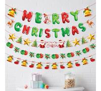 KASESSS 4 Pezzi Rosso e Verde Banner di Natale, Addobbi Natalizi, Festone Natalizio con Scritta Merry Christmas, Decorazione Natalizia da Appendere per Casa, Parete, Camino, Feste di Natale