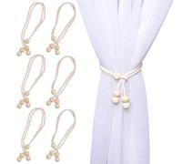 KASESSS 6 Pezzi Minimalisti Ferma Tende, Boho Perline in Legno Corda Cotone Embrasse per Tende, Regolabili Beige Fermatenda, Fermatende E Raccogli Tenda per Camera da Letto Soggiorno Fermatende Decor