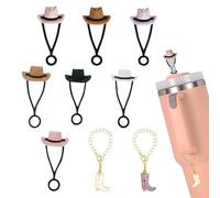 KASESSS 7Pezzi Copertura per Cannucce, Cappello Cowboy Tappi per Cannuccia con 2Pcs Stivali Ciondolo, 10mm Antipolvere Silicone Punta Cannuccia, Riutilizzabile Copri Cannucce per Stanley Cup Accessori