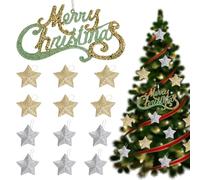 KASESSS Decorazioni Albero di Natale, 1 Targa con Alfabeto e 12Pcs 3D Stelle, Brillante Addobbi Albero di Natale, Delicato Addobbi Natalizi per Albero, Bella Decorazioni Natalizie per Pendenti Albero