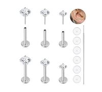KaseStyle Orecchini a perno con retro piatto da 20 g, 18 g, placcati in oro 24 carati, 3 paia di orecchini in titanio senza filettatura 16 G, per cartilagine per donne e uomini, trago, conchiglia
