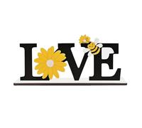 KASFDBMO Cartello artigianale con lettere d'amore con girasoli e api ornamento primaverile per la decorazione della casa o dell'ufficio con api e girasoli in legno