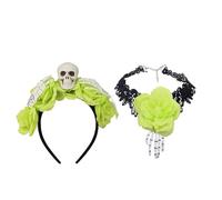 KASFDBMO Girocollo regolabile confortevole teschio e copricapo floreale accessori costume per Halloween Cosplay feste ed eventi horror decorazione testa a tema