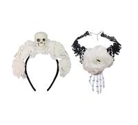KASFDBMO Girocollo regolabile confortevole teschio e copricapo floreale accessori costume per Halloween Cosplay feste ed eventi horror decorazione testa a tema