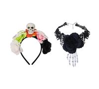 KASFDBMO Girocollo regolabile confortevole teschio e copricapo floreale accessori costume per Halloween Cosplay feste ed eventi horror decorazione testa a tema