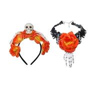 KASFDBMO Girocollo regolabile confortevole teschio e copricapo floreale accessori costume per Halloween Cosplay feste ed eventi horror decorazione testa a tema