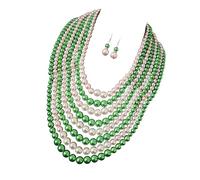 KASFDBMO Moderno stratificazione imitazione perle gioielli set confortevole collana orecchini per riunioni e cocktail party audace moda multistrato perle collana orecchini set, Misura unica, come