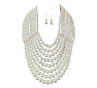 KASFDBMO Moderno stratificazione imitazione perle gioielli set confortevole collana orecchini per riunioni e cocktail party audace moda multistrato perle collana orecchini set, Misura unica, come