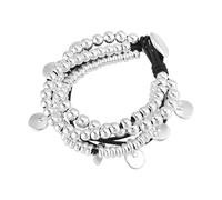 KASFDBMO Multiplo Strato Rotondo Bead Cuff Disegni Antichi Lega Placcato Argento delle Donne ' s Fashion Jewelry Vintage Strato Perline Lega Placcato Argento Gioielli, Misura unica, come descritto