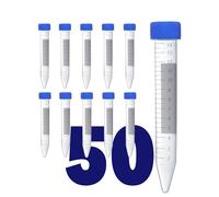 Kashi Scientific Provette coniche per centrifuga da 15 ml, confezione da 50 provette in plastica con tappi a vite, provette sterili da 15 ml con coperchi, provette Falcon da 15 ml con graduazione