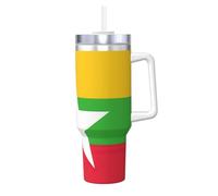 Kashinn Bicchieri isolati con manico e cannuccia, grande borraccia sportiva da 1180 ml, con stampa bandiera del Myanmar