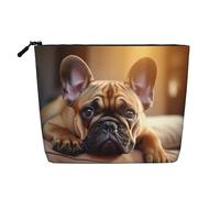 Kashinn Borsa per cosmetici a strato singolo con stampa di cane animale bulldog francese borsa per trucco in canapa finta borsa portamonete per uso quotidiano da viaggio