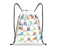 Kashinn Funky Borse con Coulisse Colorato Animale Stampa Alfabeto Sport Borsa da Palestra per Fitness Yoga Viaggi Impermeabile, Nero, S, Zaini