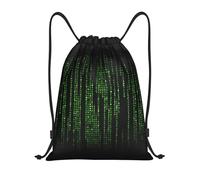 Kashinn Funky Borse con coulisse Verde Numeri Binari Stampa Sportiva Borsa da Palestra Fitness Yoga Viaggio Impermeabile, Nero, M, Zaini casual