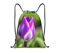 Kashinn Funky Borse con Coulisse Viola Tulipano Stampa Sport Borsa da Palestra per Fitness Yoga Viaggio Impermeabile, Nero, S, Zaini casual