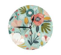 Kashinn Moderno rotondo silenzioso orologio da parete unico colorato Flora stampa non-ticchettio orologio analogico per la decorazione di casa ufficio
