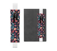 Kashinn Portapenne in pelle con stampa di pianeti dello spazio esterno, fascia elastica, segnalibro per quaderni, diari, agende