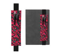 Kashinn Portapenne in pelle con stampa floreale rosso e rosa, con fascia elastica, segnalibro per quaderni, diari, agende