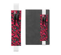 Kashinn Portapenne in pelle con stampa floreale rosso e rosa, con fascia elastica, segnalibro per quaderni, diari, agende