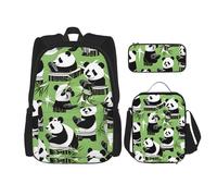 Kashinn Premium Panda Bamboo Print 3-in-1 Set zaino con borsa per il pranzo e astuccio portatile borsa set
