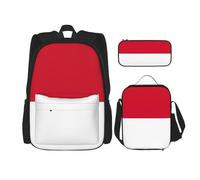 Kashinn Set zaino 3 in 1 con bandiera di Monaco di alta qualità, con borsa per il pranzo e astuccio, set di borse portatili