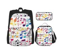 Kashinn Set zaino 3 in 1 con stampa di note musicali colorate, con borsa per il pranzo e astuccio portatile