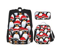 Kashinn Set zaino 3 in 1 con stampa di pinguini natalizi di alta qualità, con borsa per il pranzo e astuccio portatile