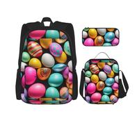 Kashinn Set zaino 3 in 1 con stampa di uova di Pasqua con borsa per il pranzo e astuccio portatile