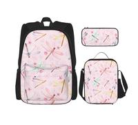 Kashinn Set zaino 3 in 1 con stampa libellula dipinta a mano, con borsa per il pranzo e astuccio portatile