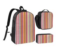 Kashinn Set zaino con borsa per il pranzo e astuccio a righe colorate stampa tessuto Oxford portatile utile borsa set