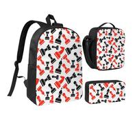 Kashinn Set zaino con borsa per il pranzo e astuccio con motivo a scacchi stampato in tessuto Oxford portatile utile set di borse