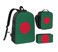 Kashinn Set zaino con borsa per il pranzo e astuccio con stampa bandiera del Bangladesh in tessuto Oxford portatile utile borsa set
