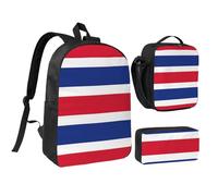 Kashinn Set zaino con borsa per il pranzo e astuccio con stampa bandiera del Costa Rica in tessuto Oxford portatile utile borsa set