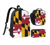 Kashinn Set zaino con borsa per il pranzo e astuccio con stampa bandiera del Maryland in tessuto Oxford portatile utile borsa set