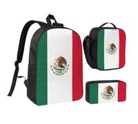 Kashinn Set zaino con borsa per il pranzo e astuccio con stampa bandiera del Messico in tessuto Oxford portatile utile borsa set
