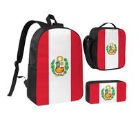 Kashinn Set zaino con borsa per il pranzo e astuccio con stampa bandiera del Perù in tessuto Oxford portatile utile borsa set