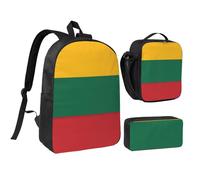 Kashinn Set zaino con borsa per il pranzo e astuccio con stampa bandiera della Lituania in tessuto Oxford portatile utile borsa set