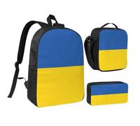Kashinn Set zaino con borsa per il pranzo e astuccio con stampa bandiera dell'Ucraina in tessuto Oxford portatile utile borsa set