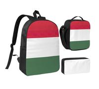 Kashinn Set zaino con borsa per il pranzo e astuccio con stampa bandiera dell'Ungheria in tessuto Oxford portatile utile borsa set