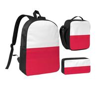 Kashinn Set zaino con borsa per il pranzo e astuccio con stampa bandiera polacca in tessuto Oxford portatile utile borsa set