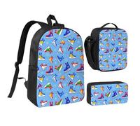Kashinn Set zaino con borsa per il pranzo e astuccio con stampa di elementi di hockey in tessuto Oxford portatile utile borsa set