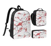 Kashinn Set zaino con borsa per il pranzo e astuccio delicati fiori di ciliegio stampa Oxford tessuto portatile utile borsa set