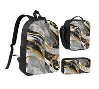 Kashinn Set zaino con borsa per il pranzo e astuccio di lusso con stampa marmorizzata in tessuto Oxford portatile utile borsa set