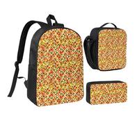 Kashinn Set zaino con borsa per il pranzo e astuccio geometrico, stampa tessuto Oxford portatile utile set