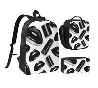 Kashinn Set zaino con borsa per il pranzo e astuccio per matite Cool Black Lipstick Labbra Stampa Oxford Tessuto Portatile Utile Borsa Set