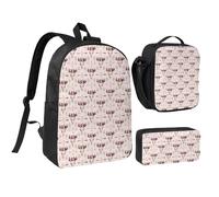 Kashinn Set zaino con borsa per il pranzo e astuccio, stampa tribale con teschio di toro, tessuto Oxford, portatile, utile borsa set